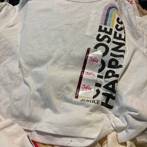 Girls S (7/8)Justice Crop Choose Happiness Rainbow Glitter Short Sleeve TShirt